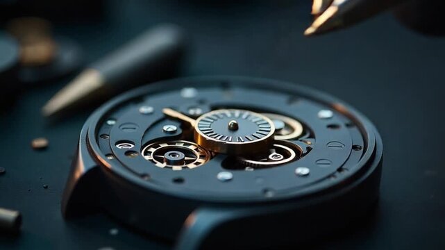Watchmaker meticulously repairs a sophisticated watch mechanism with precision tools