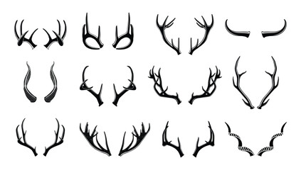 Deer Antlers and Animal Horns vector silhouettes