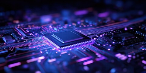 The futuristic microprocessor surrounded by vibrant circuitry and advanced technology.