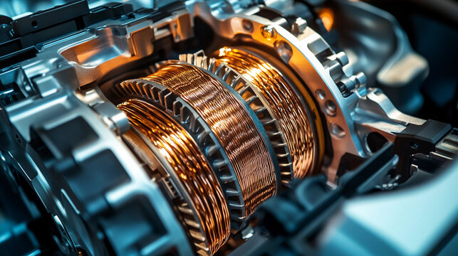 Close-up view of electric motor components showcasing detail Generative AI