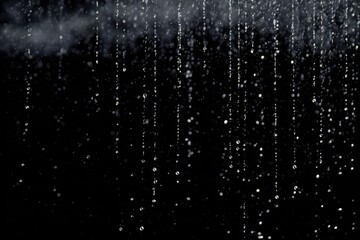 Rain drops fall on black background