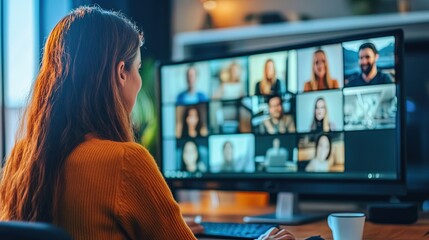 Business professional engaging in an online panel discussion via video conference.