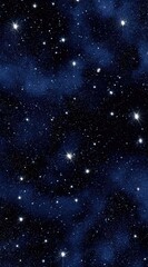 Obraz premium A vertical space illustration showing a dense field of white stars and nebulous clouds against a dark blue and black backdrop, resembling a cosmic sky