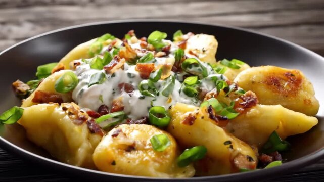Creamy bacon chive dumplings plate