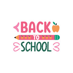 Back to school text with apple and pencil isolated on transparent background