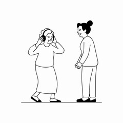 Elderly Woman Enjoying Music with Grandson Illustration