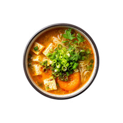 Delicious Spicy Tofu Noodle Soup in Bowl - Overhead Shot