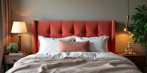 Luxurious headboard cushion in soft velvet, adding comfort and style to any bedroom Perfect for reading in bed or simply relaxing , luxury, fabric