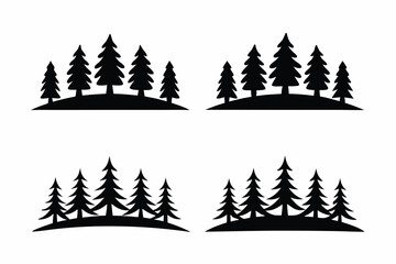 set of Pine forest landscape silhouette vector
