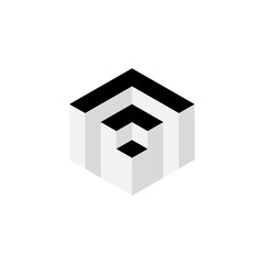 Isometric cube geometric logo in grayscale, abstract modern vector design for corporate branding.