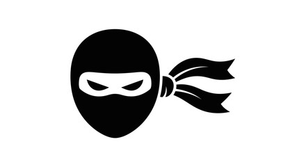 Black Ninja Head Silhouette with White Mask and Ribbons. © Ilma