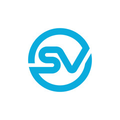 SV monogram logo in blue circular geometric style with modern minimalist concept for technology, digital company, corporate startup, fintech, software, innovation business, modern branding and profess