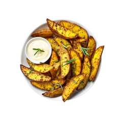 Crispy Rosemary Potato Wedges with Creamy Dip - Overhead Shot