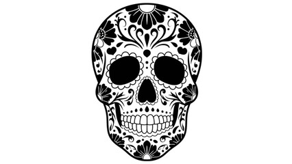Day of the Dead Sugar Skull with Floral Patterns Vector Illustration, Isolated Silhouette on Transparent Background