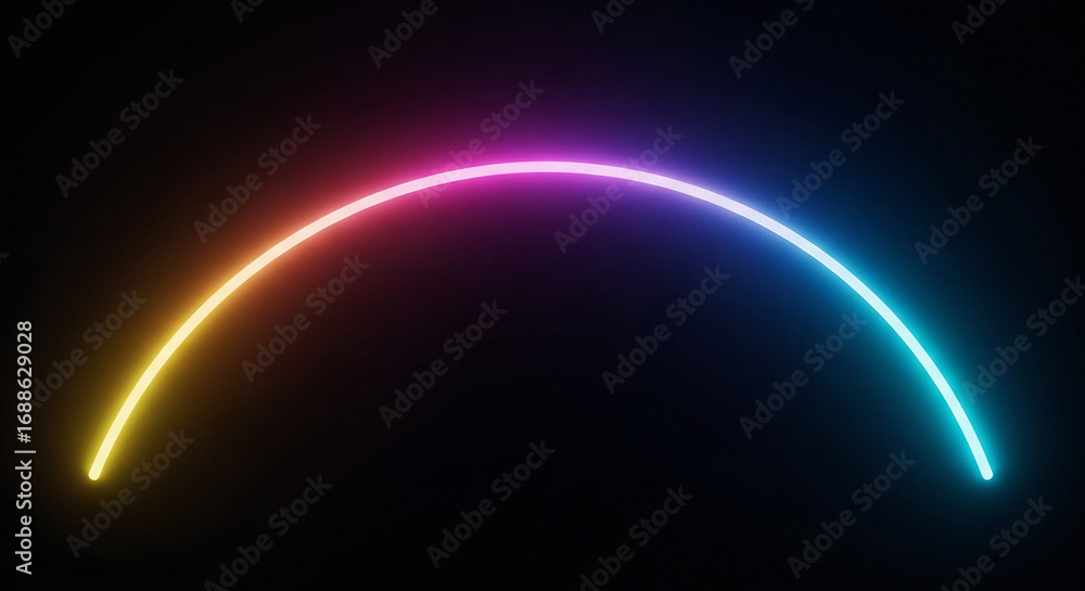 Poster vibrant neon arc glows with a spectrum of colors from yellow to blue creating a dynamic curved light