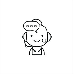 A simple line-style chatbot AI icon featuring a smiling robot with a headset inside a smartphone screen and a speech bubble. Perfect for representing customer support, online assistance, and AI-powere