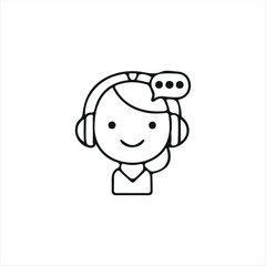 A simple line-style chatbot AI icon featuring a smiling robot with a headset inside a smartphone screen and a speech bubble. Perfect for representing customer support, online assistance, and AI-powere