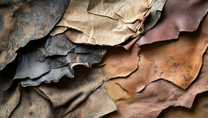 overlapping pieces of aged and textured leather