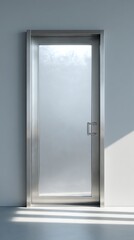 scandinavian steel door with textured glazing, thin frame, polished edges with realistic shadows.