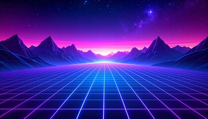 Cyberpunk Retro 80s gradient with neon grid lines