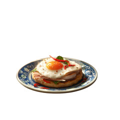 Delicious Fried Egg and Ham Open Sandwich on a Decorative Plate