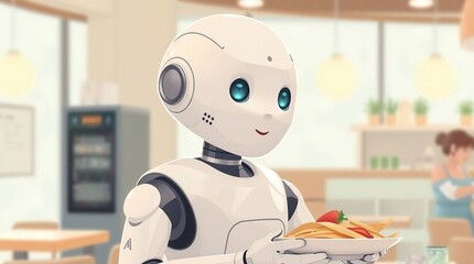 Obraz premium Robot serving food in cafe. (15)