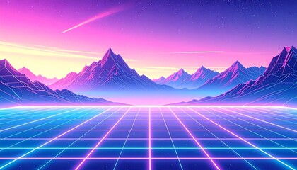 Cyberpunk Retro 80s gradient with neon grid lines