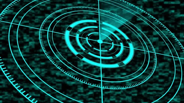 3d Cyan color radar Navigation is looking for objects. Animation - a green ray running on the screen of the sea radar.
