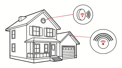 Illustration of a smart home with wireless technology the house is equipped with sensors and devices that communicate wirelessly