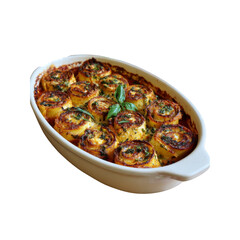 Delicious Baked Ricotta and Spinach Stuffed Pasta Rolls in Tomato Sauce