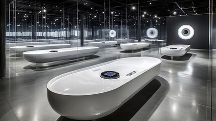 Modern Oval Bathtubs in a Reflective Showroom