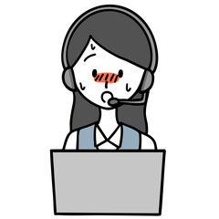 緊張しているコールセンターの女性