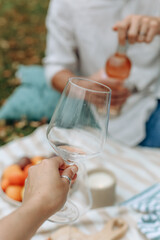 Summer Picnic with Wine and Fresh Snacks Outdoors