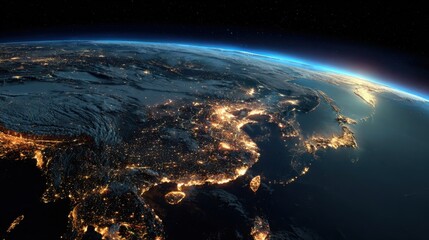 east asia night lights earth view