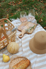 Outdoor Picnic with Wine and wine glasses