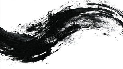 Bold black brushstrokes sweep gracefully across a white backdrop, emphasizing dynamic movement and artistic flair. The fluidity captures the essence of abstract creativity.