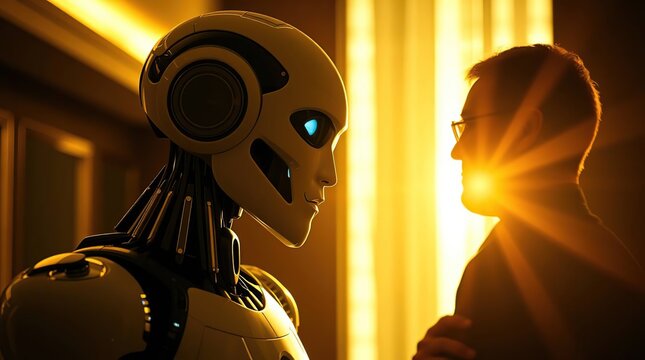 Humanoid Robot  Man Meeting.