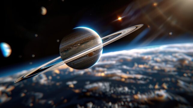 Close-Up View of Saturn with Rings against a Cosmic Background in a Stunning Astronomical Scene