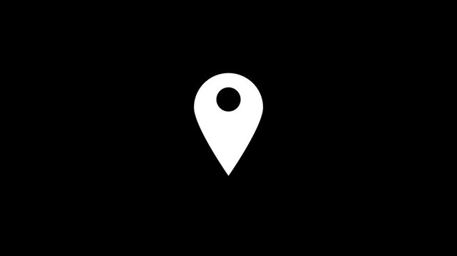 Looping animation of white map location pin bouncing on black background. Pin symbol Indicates the location of the GPS map.