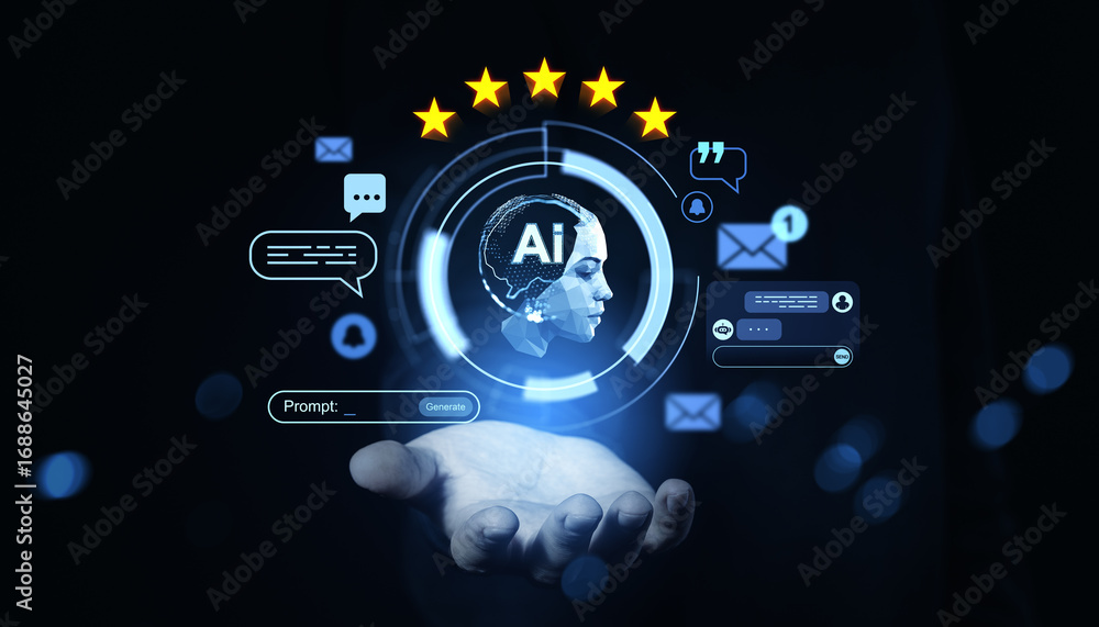 Poster ai customer feedback system with service rating icons on digital