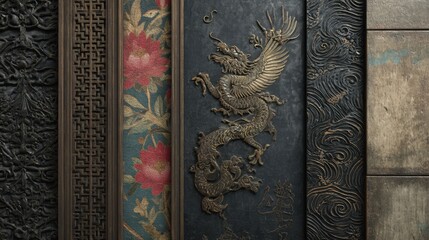 ornate asian dragon panel details