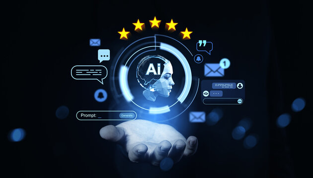 AI customer feedback system with service rating icons on digital