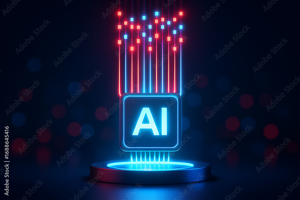 Fototapete artificial intelligence symbol glowing on dark podium, representing a futuristic concept of technolo