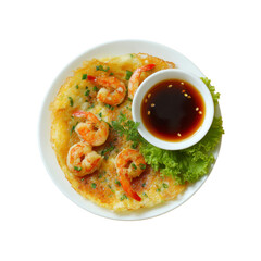 Delicious Shrimp Omelette with Dipping Sauce - Overhead View