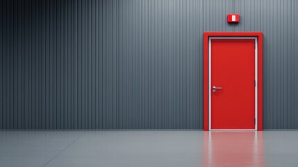 Bright Red Door Against Contemporary Gray Wall in Modern Interior Space