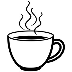 Coffee cup with-steam line art vector illustration  