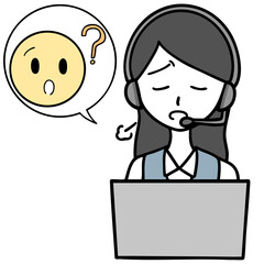 ため息をつくコールセンターの女性と問い合わせる人