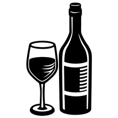 Wine bottle glass silhouette vector illustration  