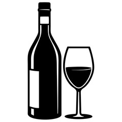 Wine bottle glass silhouette vector illustration  