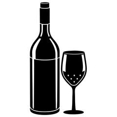 Wine bottle glass silhouette vector illustration  